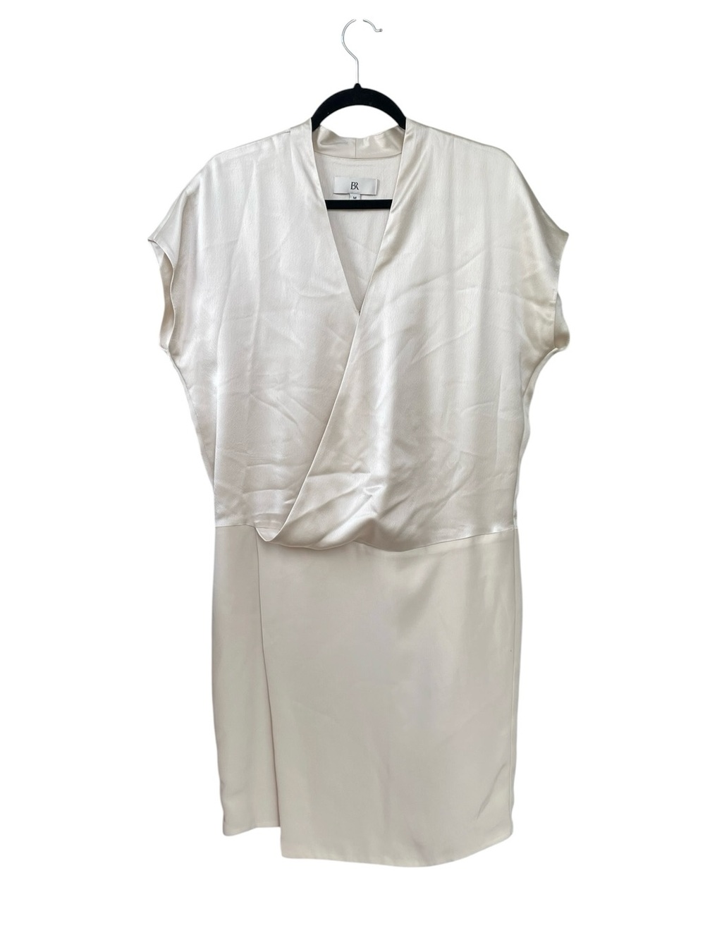 BANANA REPUBLIC Claudine Sating Draped V-Neck Cream Mini Dress M